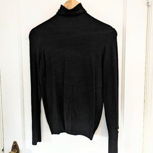 Zara Black Turtleneck with Gold Button Detail on Sleeve - Size M